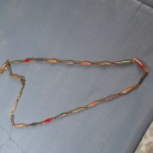 Multi Color Enamel In Gold Tone Necklace
